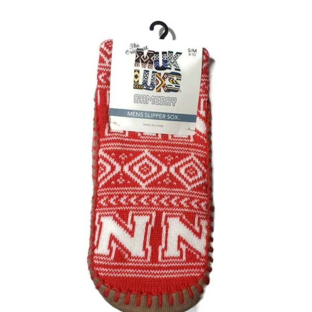 MUK LUKS Game Day Men's Slipper Socks S/M (8-10) Nebraska Cornhuskers Warm